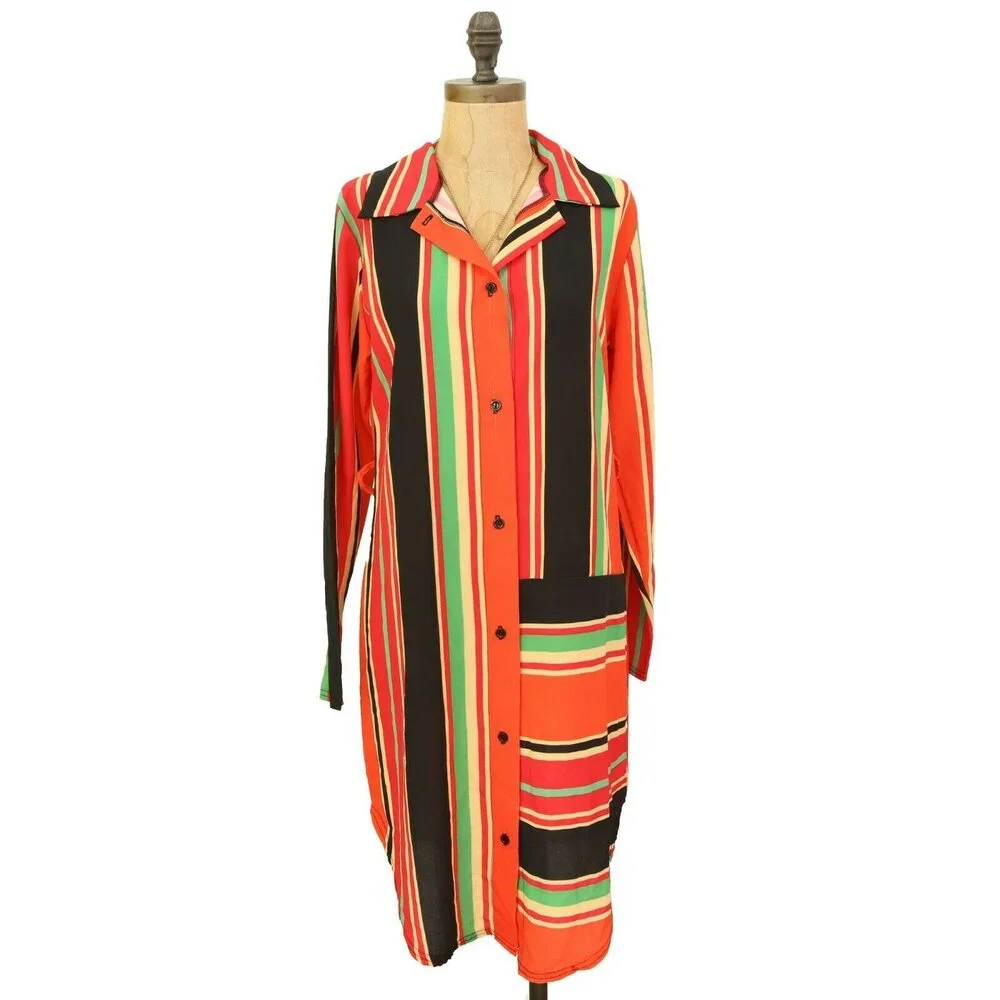 Pretty Little Thing Shirt Dress Size 6 Long Sleeve Striped No Belt B11